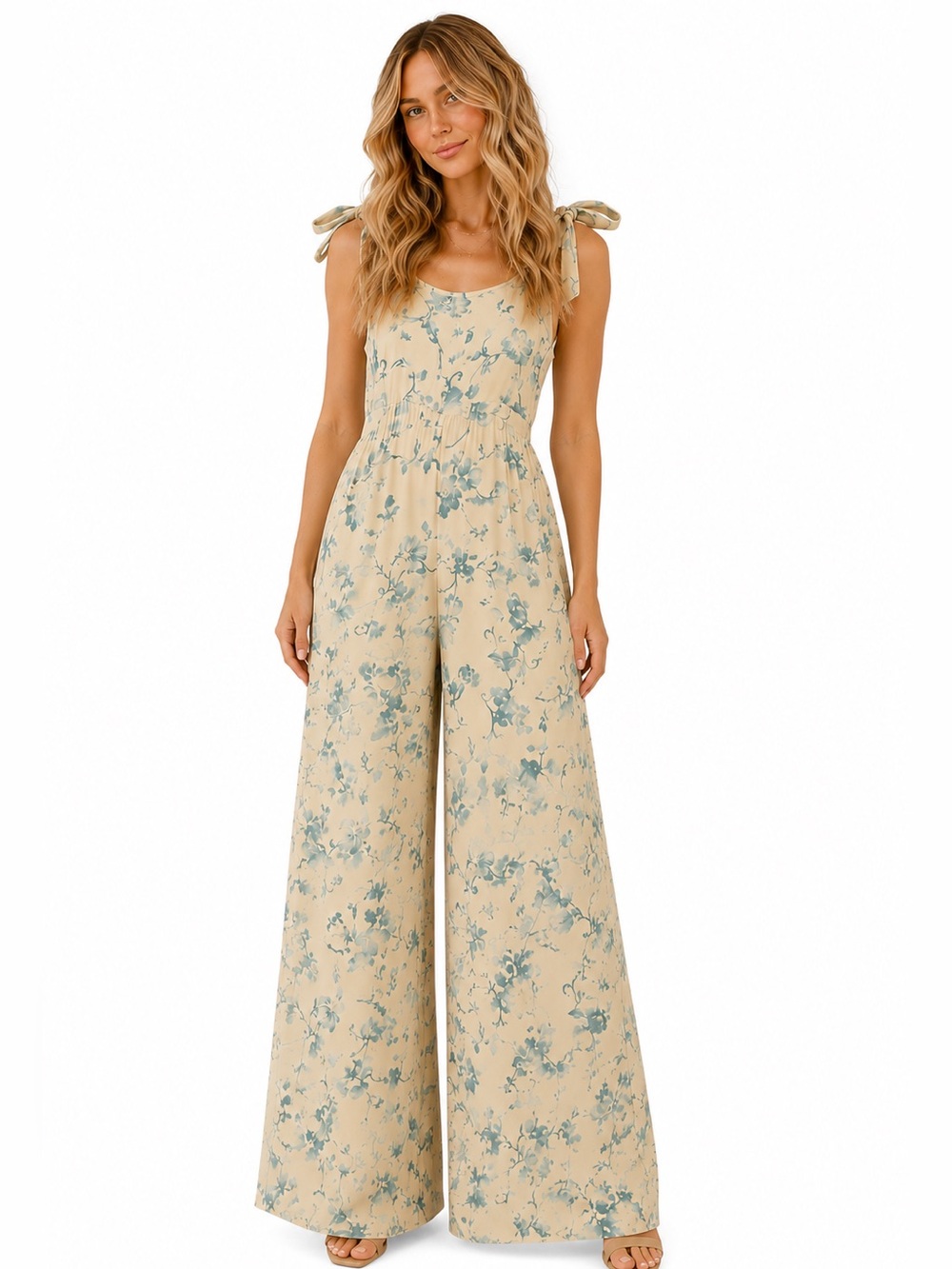 Sea Gypsies Aries Boho Floral Tie-Shoulder Wide Leg Vacation Jumpsuit Size S